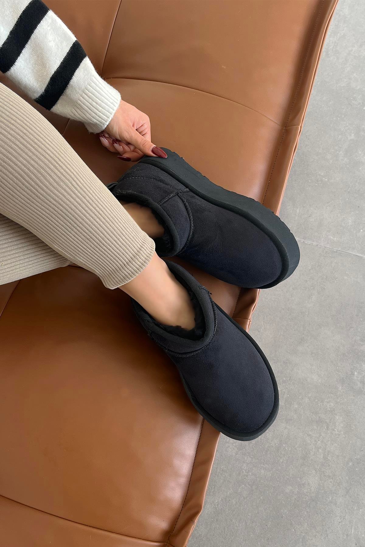 Tommo Kadın  İçi Tüylü Kalın Taban  Süet Yarım  Bot Siyah