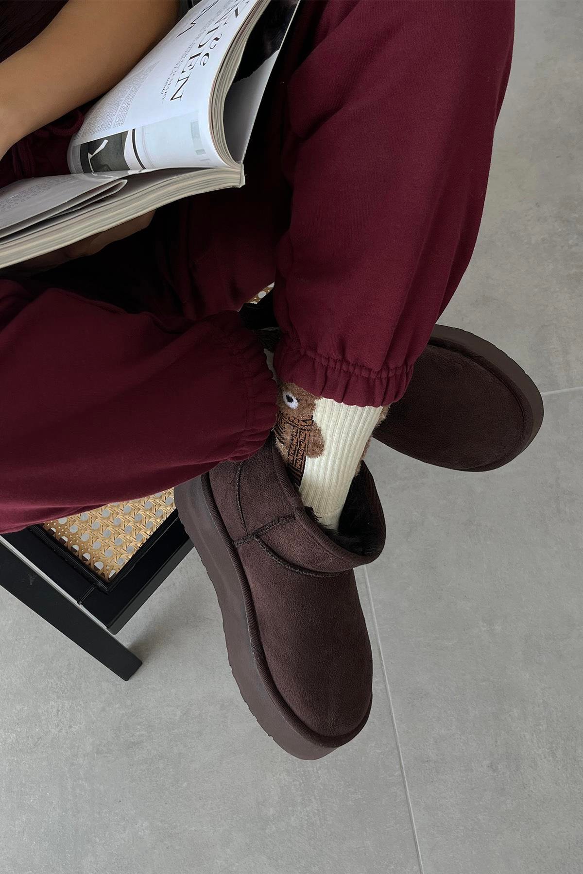 Tommo Kadın  İçi Tüylü Kalın Taban  Süet Yarım  Bot Kahve