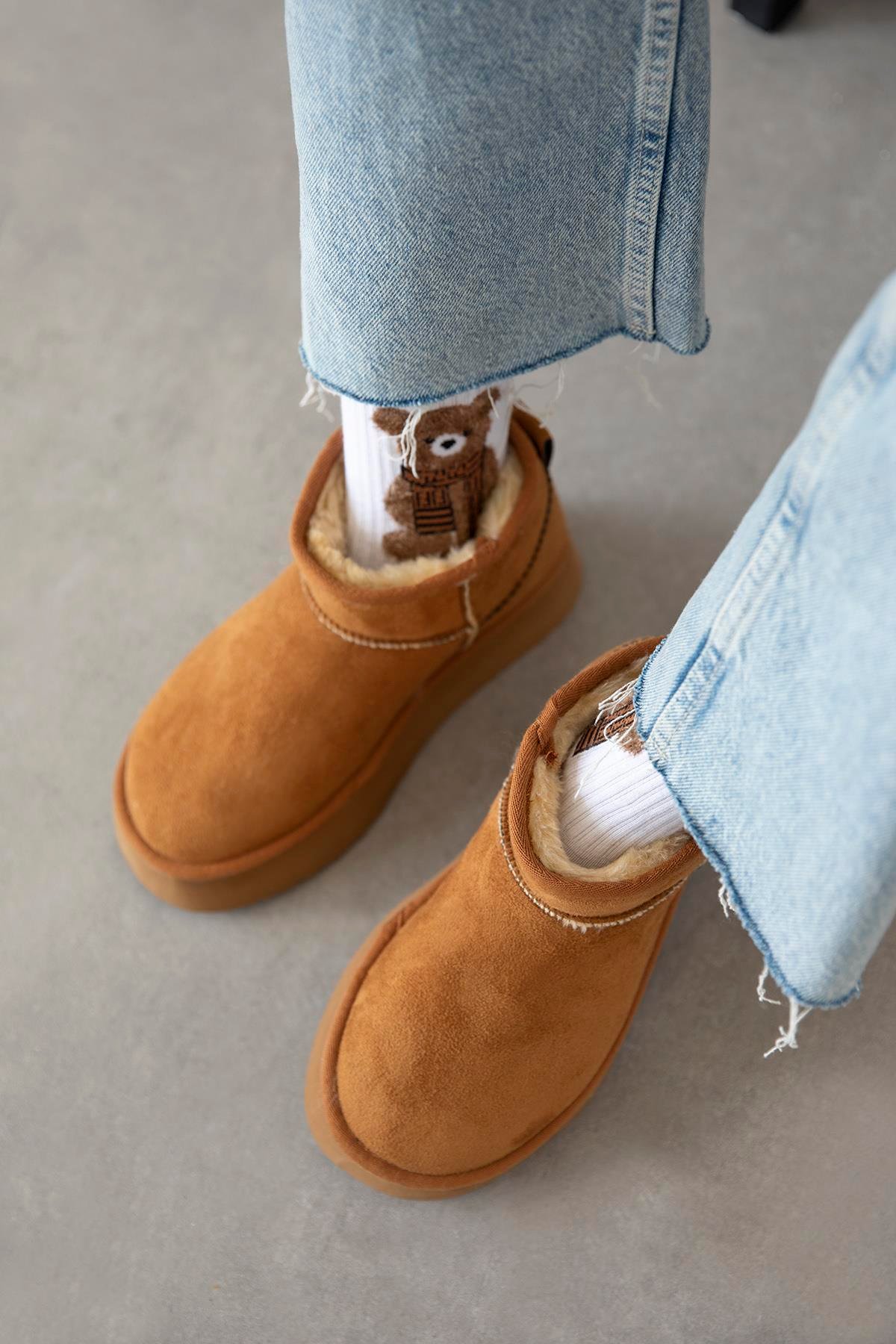 Tommo Kadın  İçi Tüylü Kalın Taban  Süet Yarım  Bot Taba