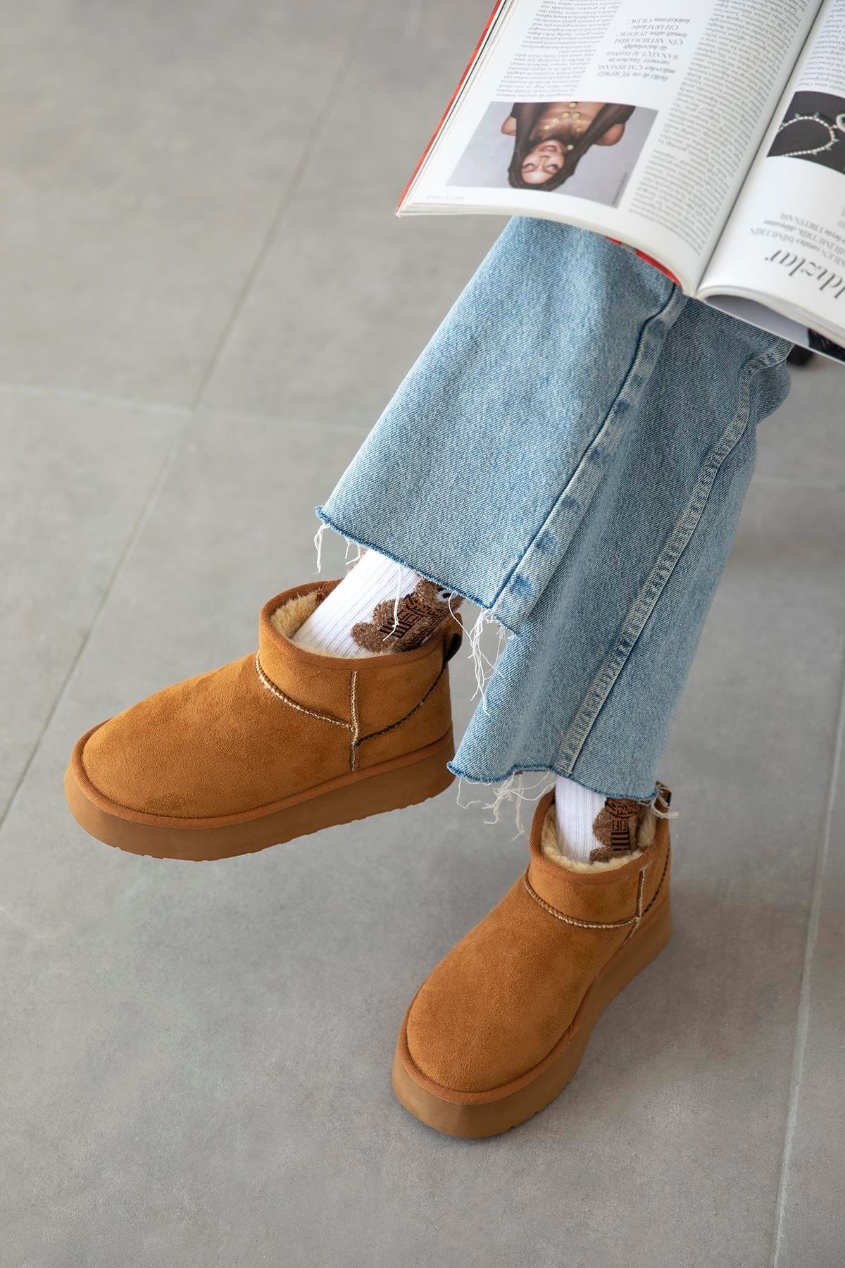 Tommo Kadın  İçi Tüylü Kalın Taban  Süet Yarım  Bot Taba