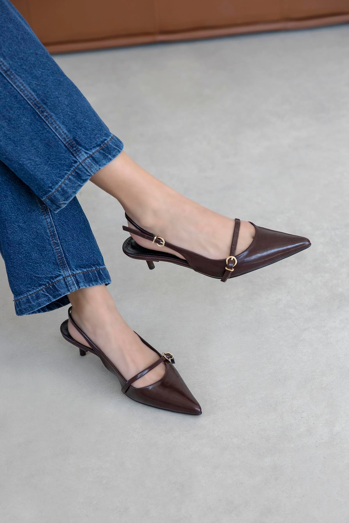 Valeria Kadın Topuklu Kırışık Deri Ayakkabı Bordo
