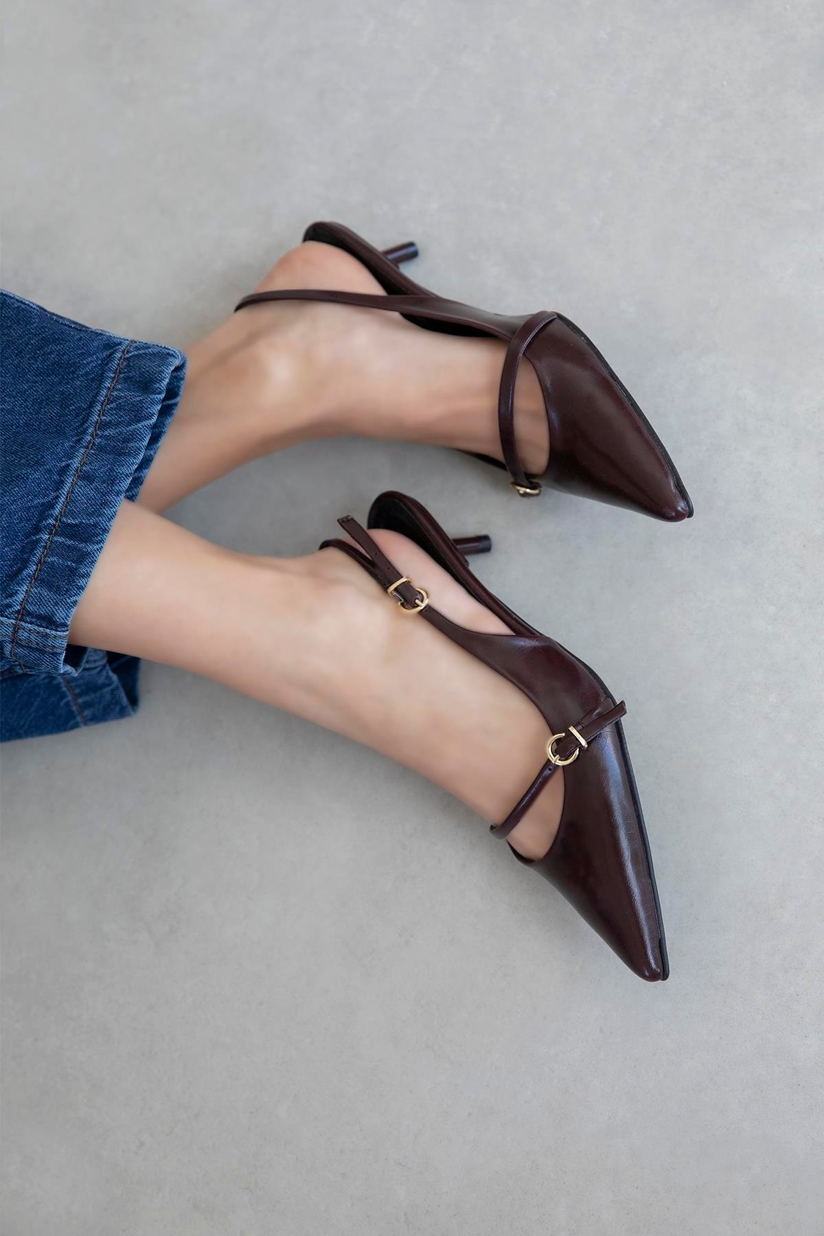 Valeria Kadın Topuklu Kırışık Deri Ayakkabı Bordo