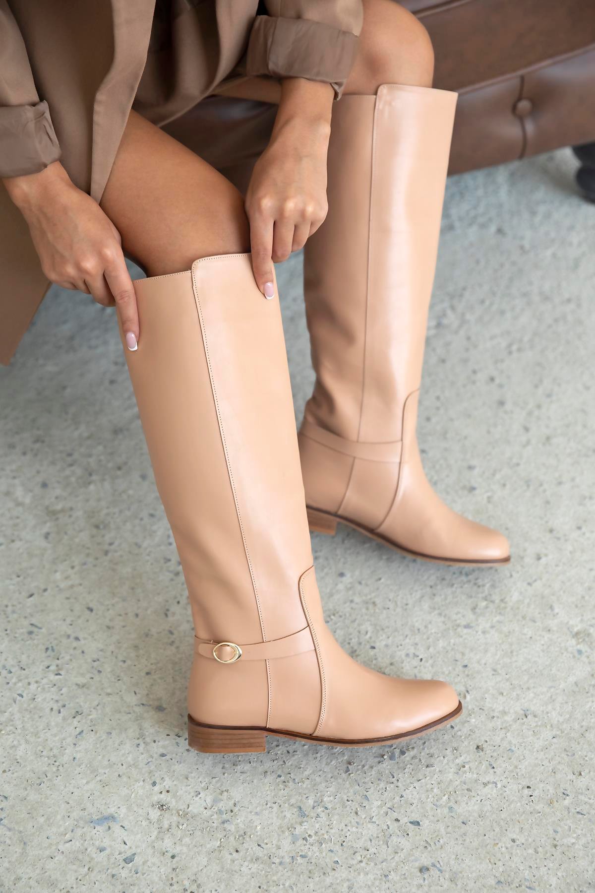 Verona Kadın Toka Detay  Binici  Deri  Çizme Ten