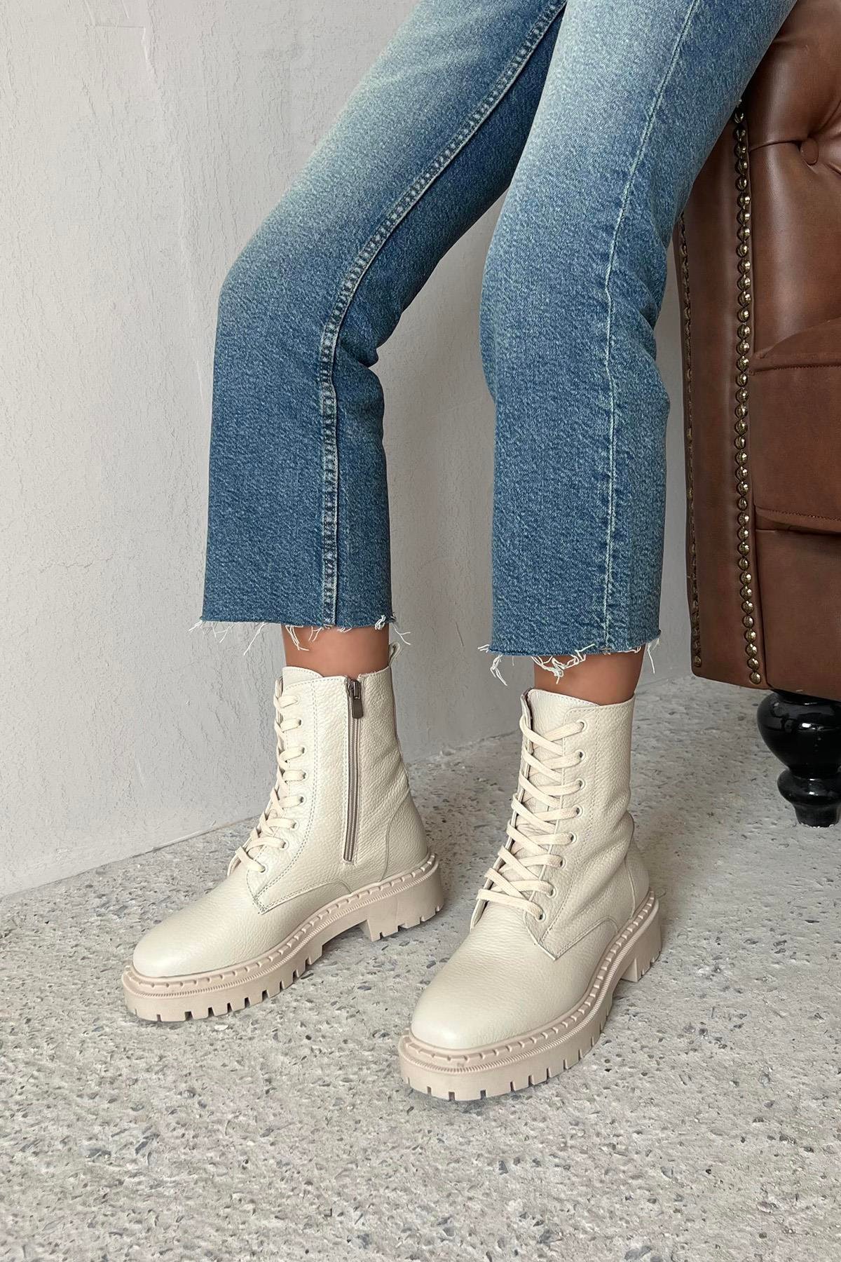 Virgina  Kadın Hakiki  Deri  Postal  Bot Bej