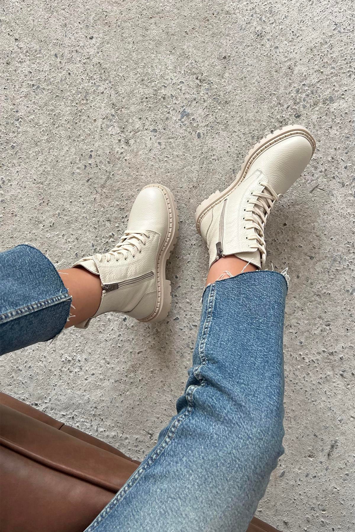 Virgina  Kadın Hakiki  Deri  Postal  Bot Bej