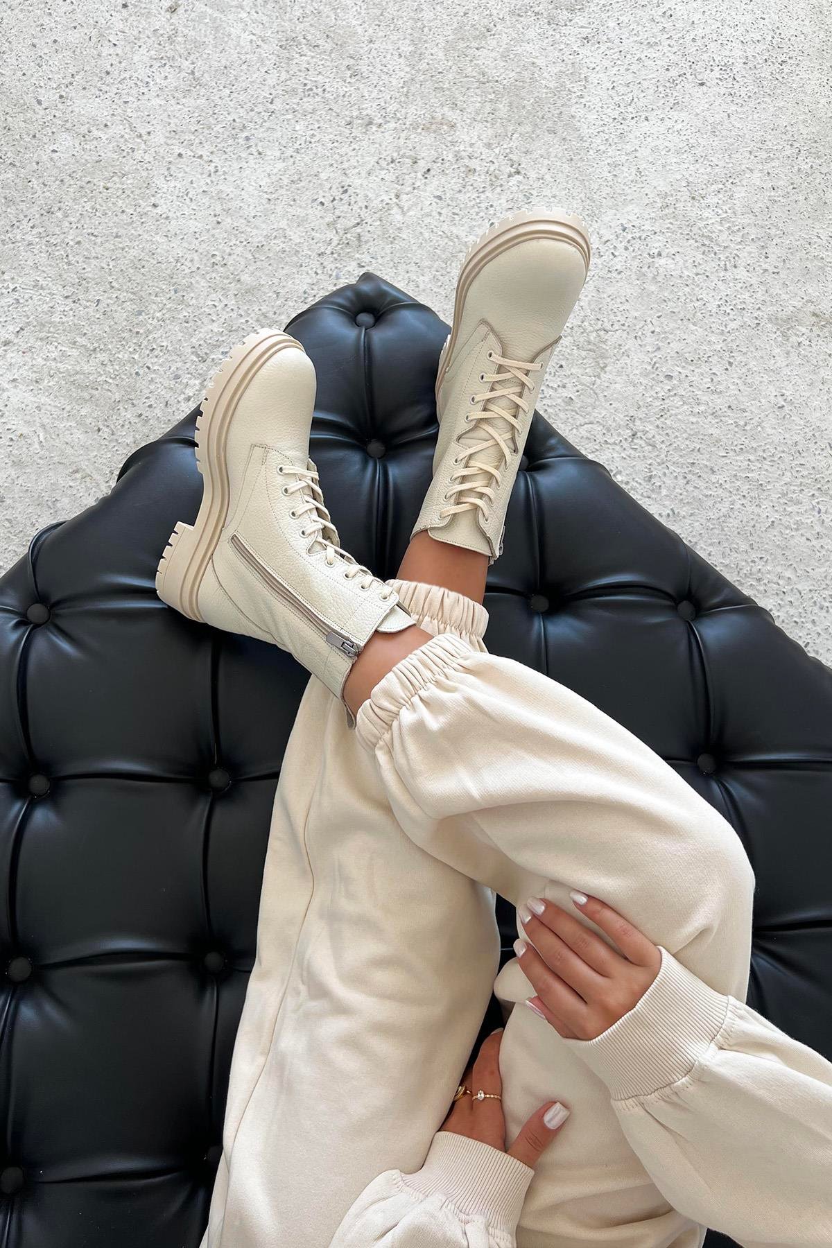 Walker  Kadın Hakiki  Deri Postal  Bot Bej