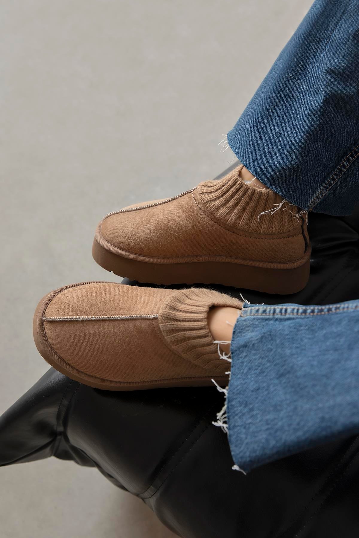 Yuki Kadın Triko Detay Ev Terliği Vizon