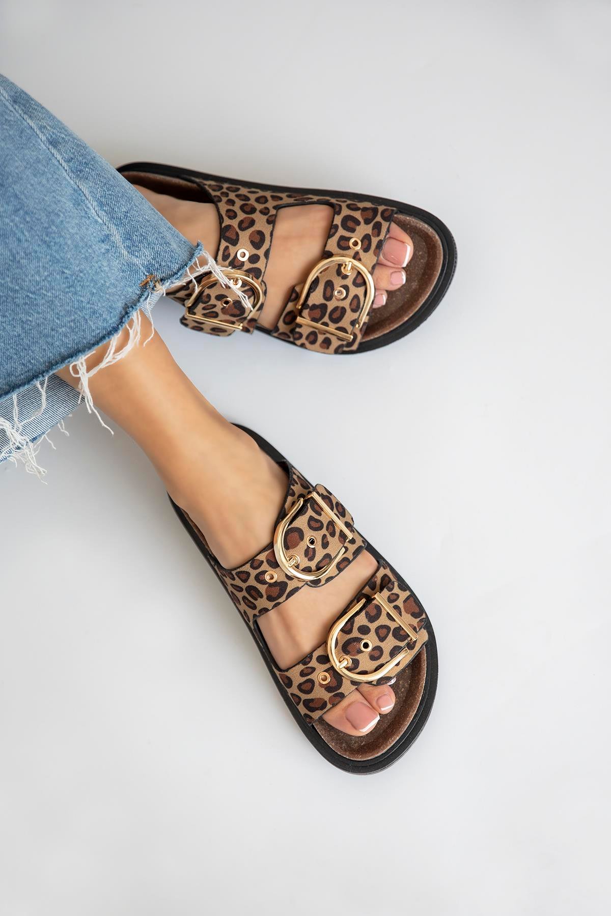 Zowie  Kadın  Toka  Detay  Günlük Konfor Kumaş Terlik Leopar