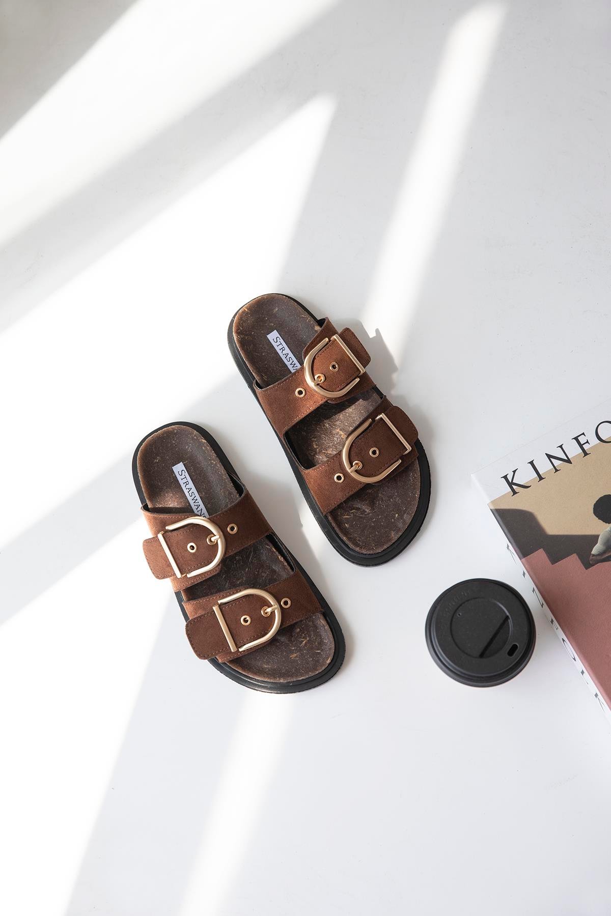 Zowie Kadın Toka  Detay  Günlük Konfor Süet Terlik Kahve