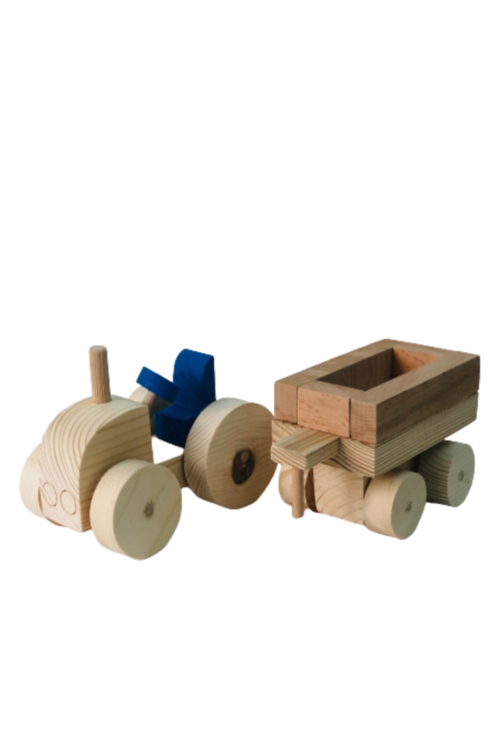 Ahşap Oyuncak Mavi Mini Traktör