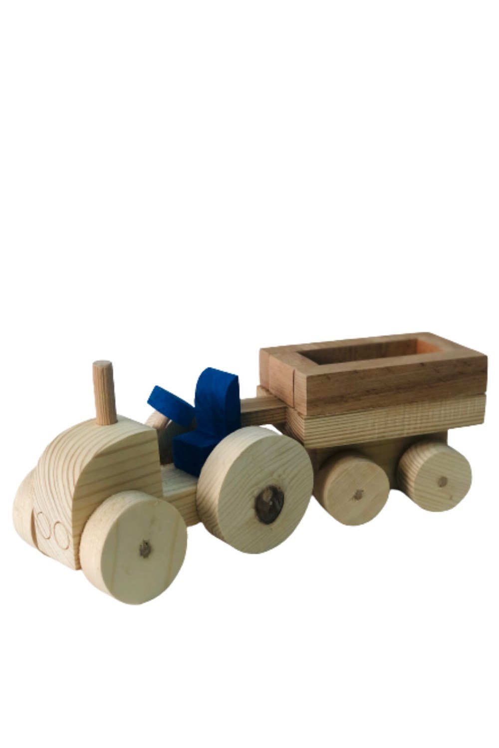 Ahşap Oyuncak Mavi Mini Traktör