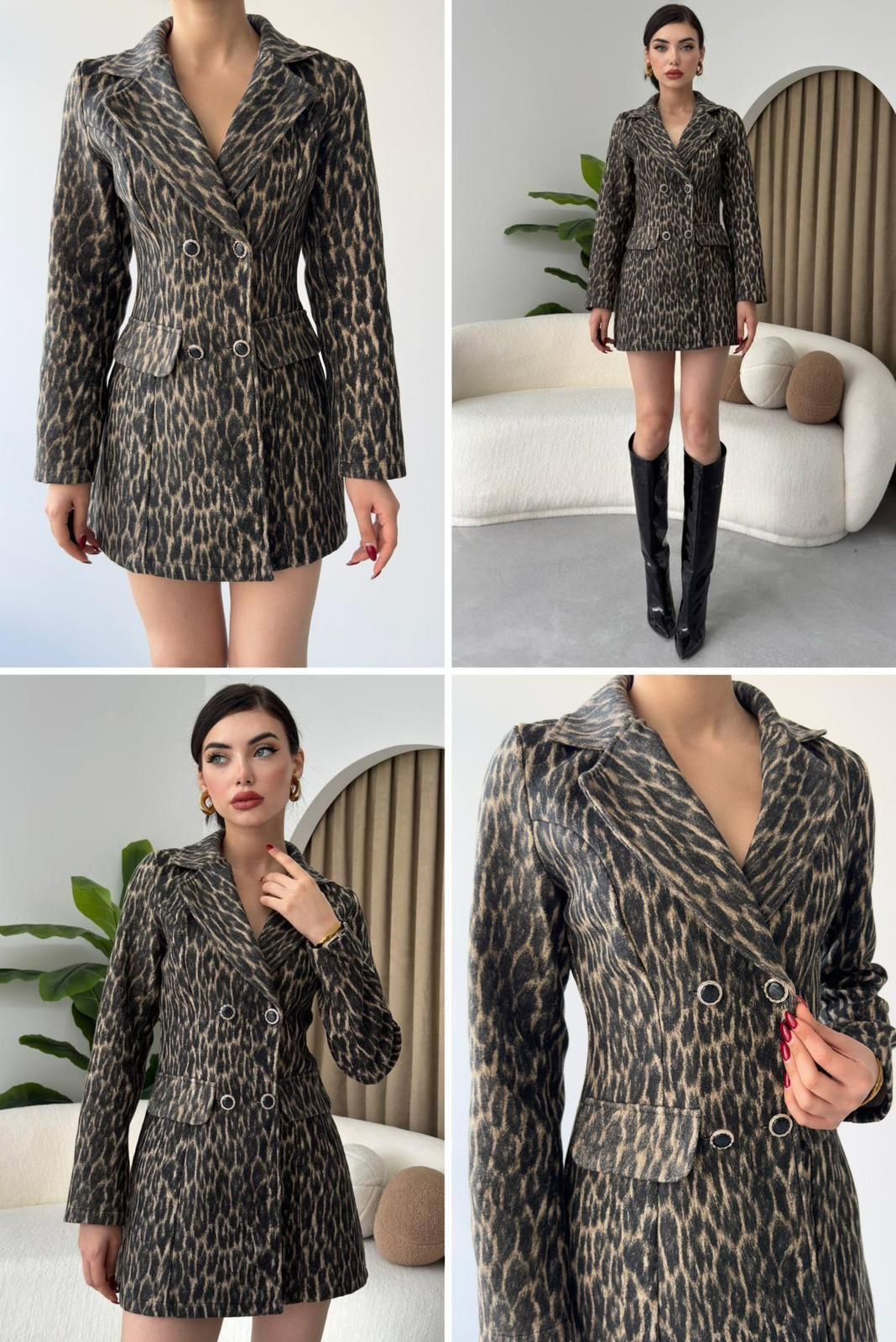 BELDEN OTURTMALI LEOPAR CEKET ELBİSE Moda AkımıElbise