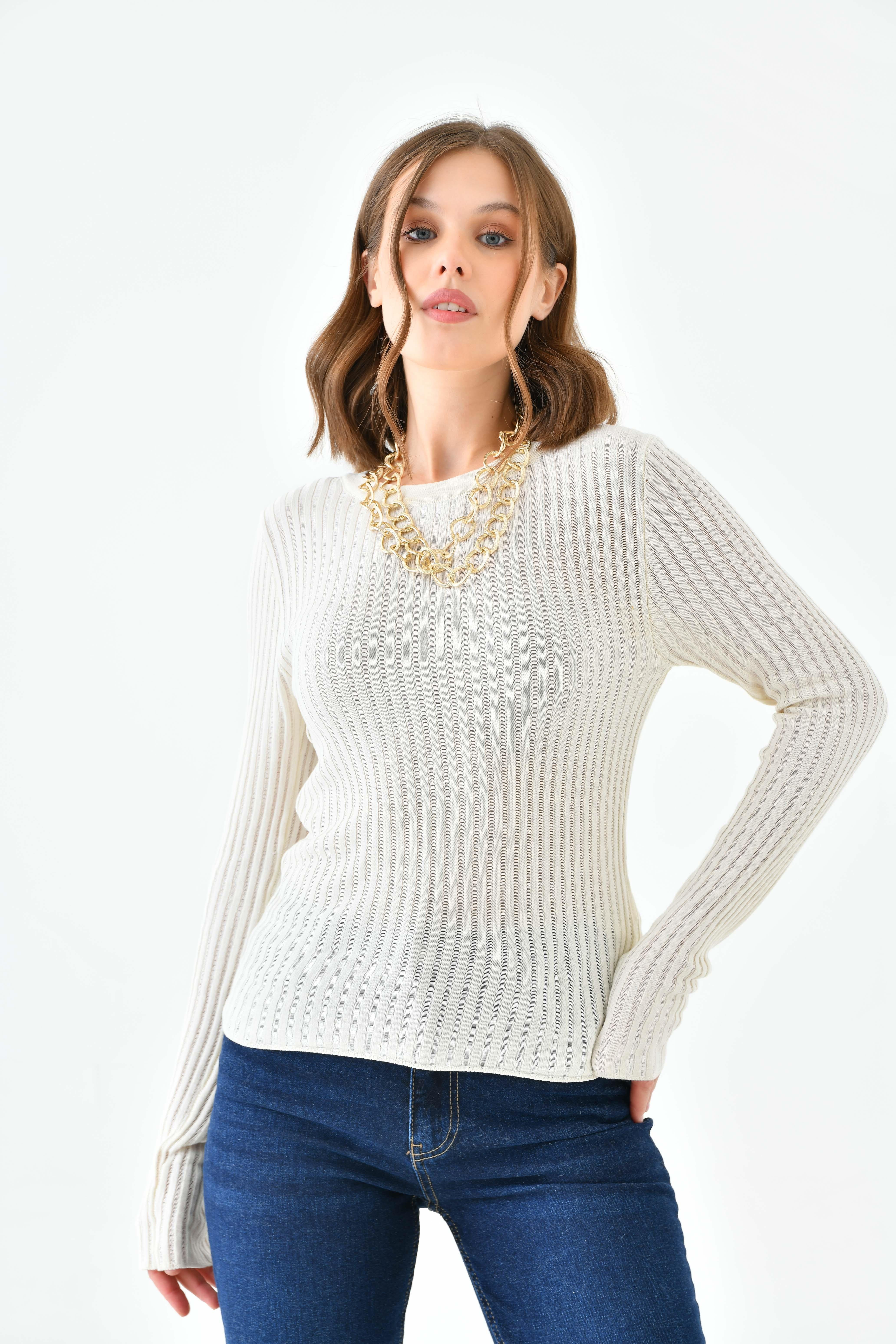 BİSİKLET YAKA EKRU BASİC BLUZModa AkımıBluz