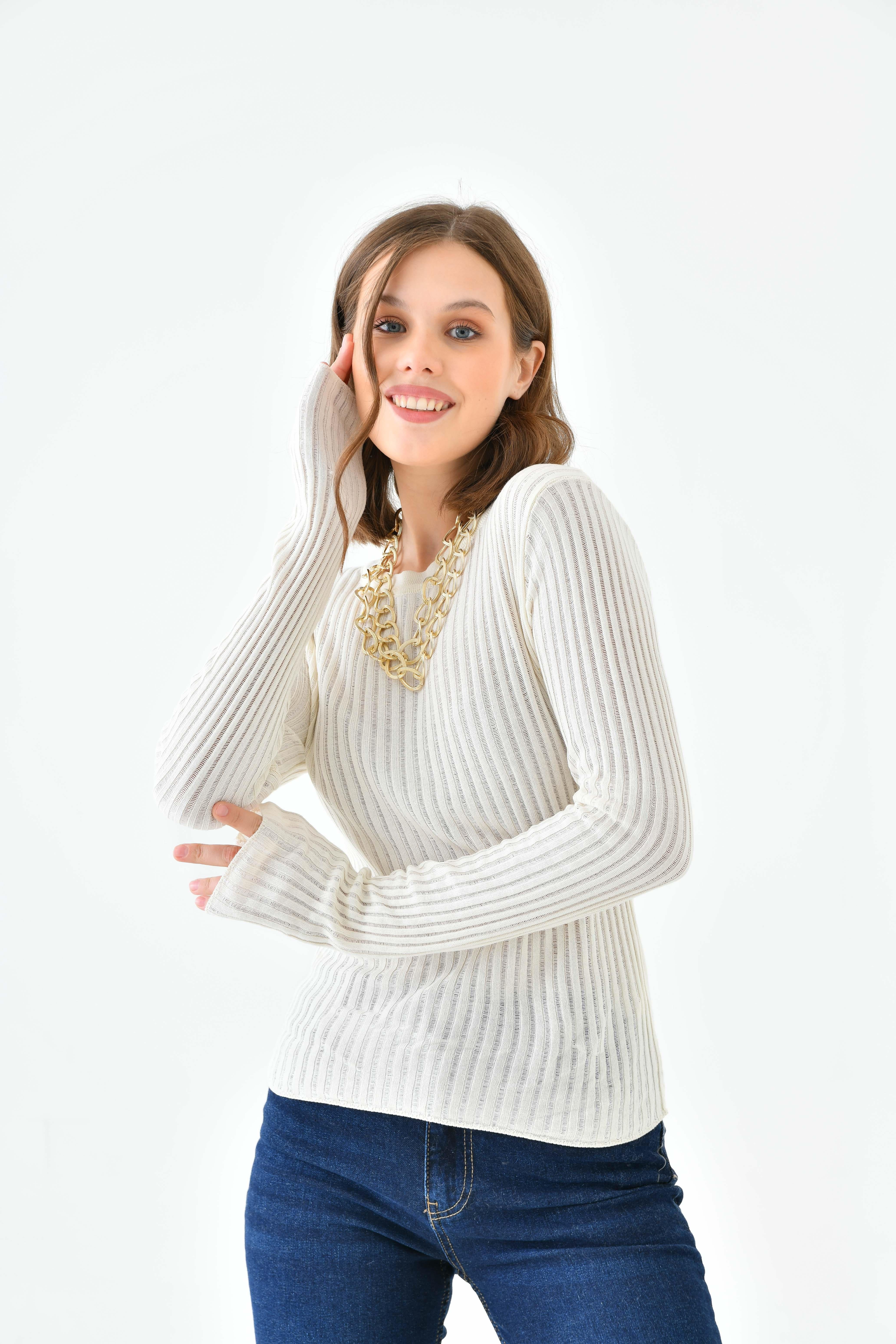 BİSİKLET YAKA EKRU BASİC BLUZModa AkımıBluz