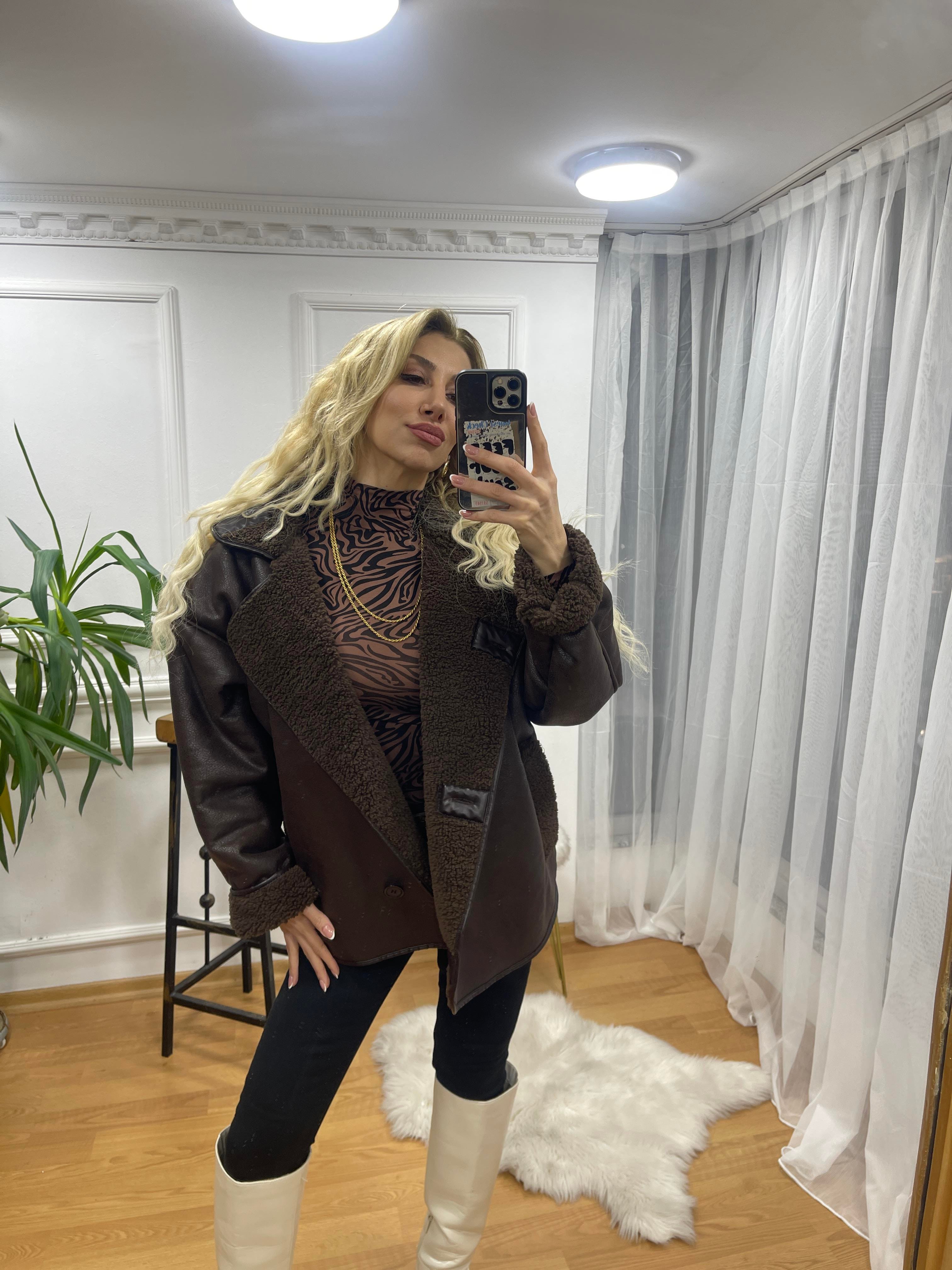 KADIN ACI KAHVE TEDDY MONT Moda AkımıKaban