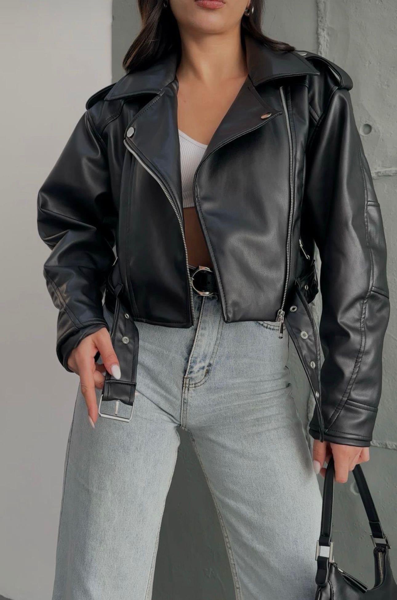 KADIN BİKER DERİ CEKETModa AkımıMont