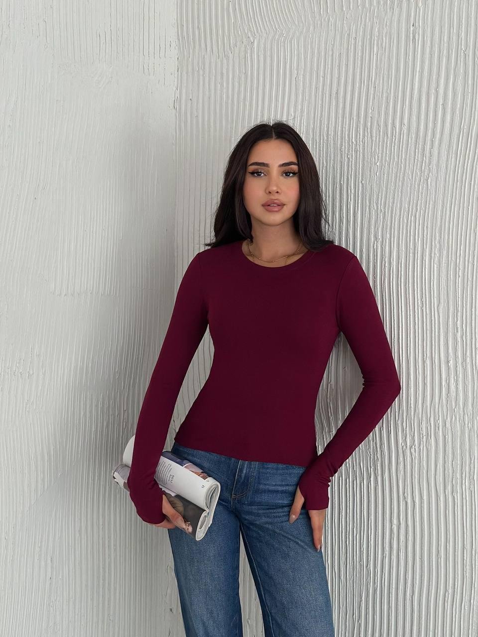 KADIN BORDO ELDİVEN DETAYLI PAMUKLU UZUN BADiModa AkımıBadi