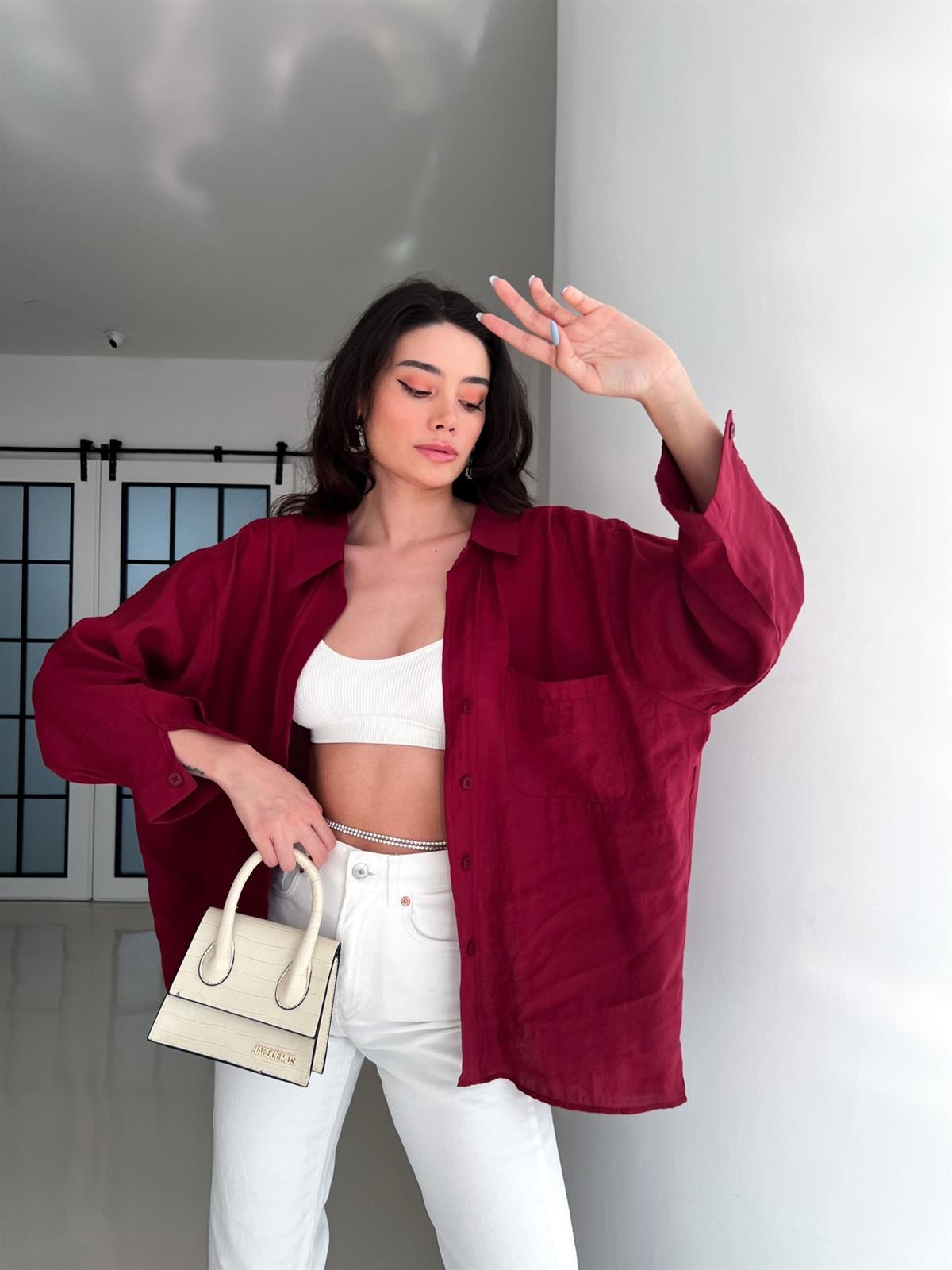 KADIN BORDO OVERSİZE DÜŞÜK OMUZ GÖMLEKModa AkımıGömlek