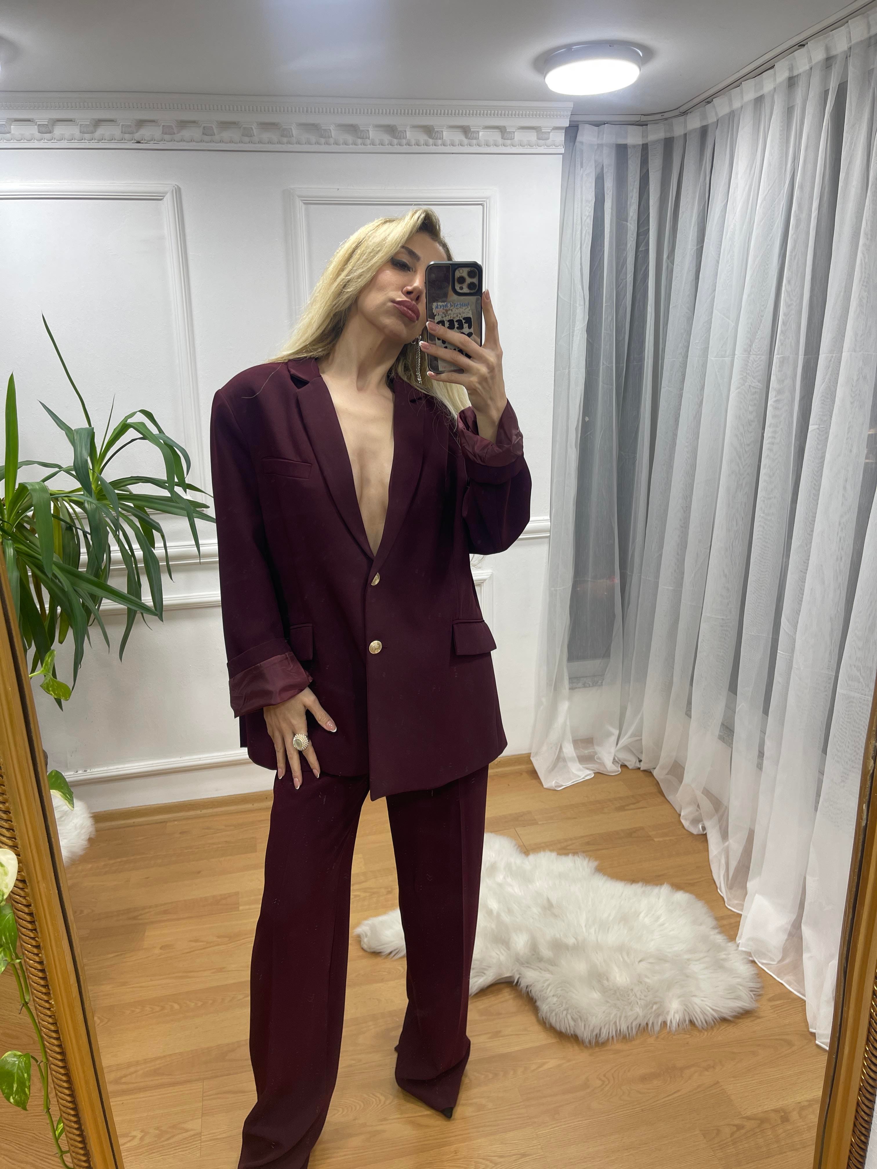KADIN BORDO PANTOLON CEKET TAKIMModa AkımıSet