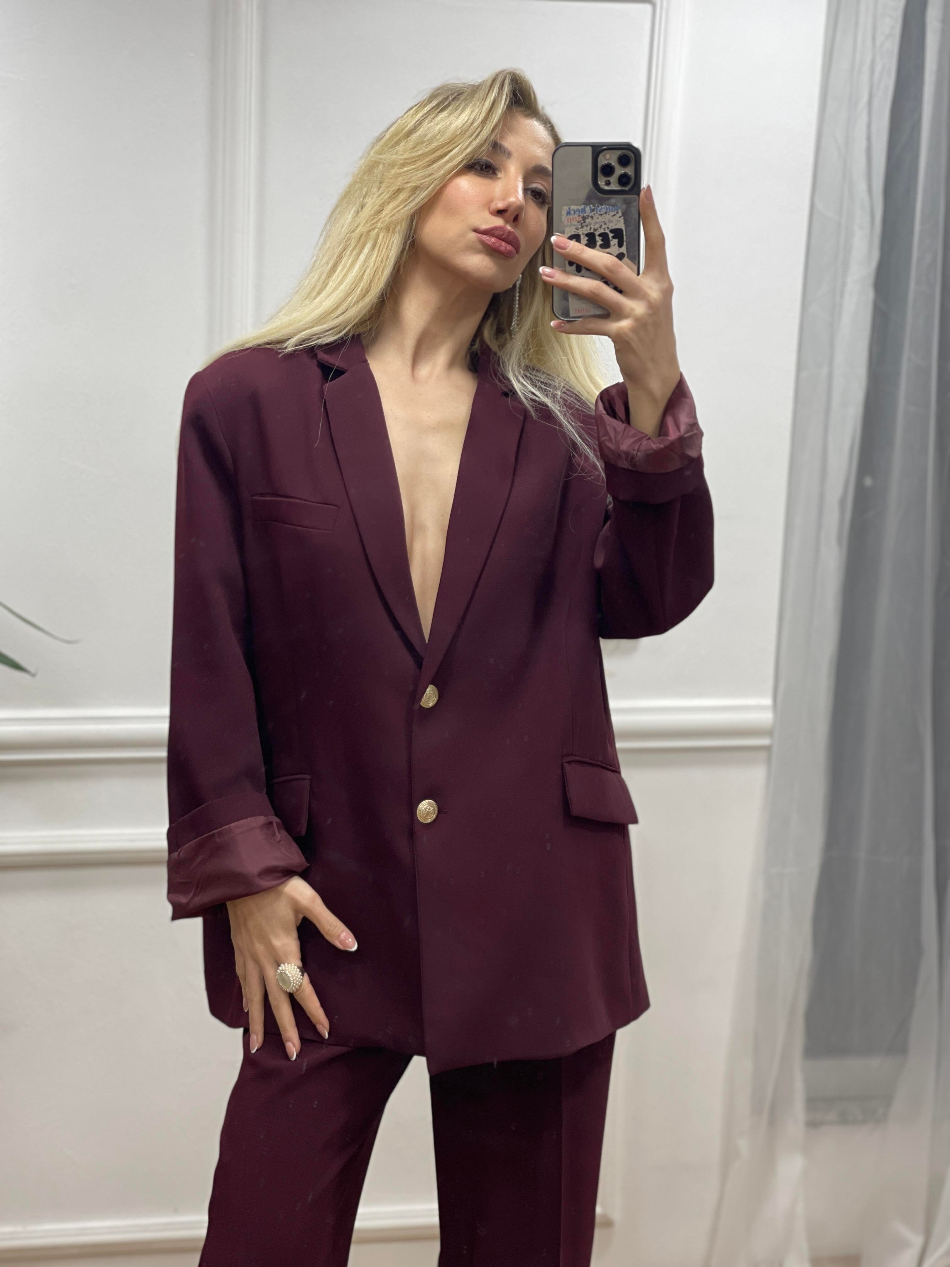 KADIN BORDO PANTOLON CEKET TAKIMModa AkımıSet