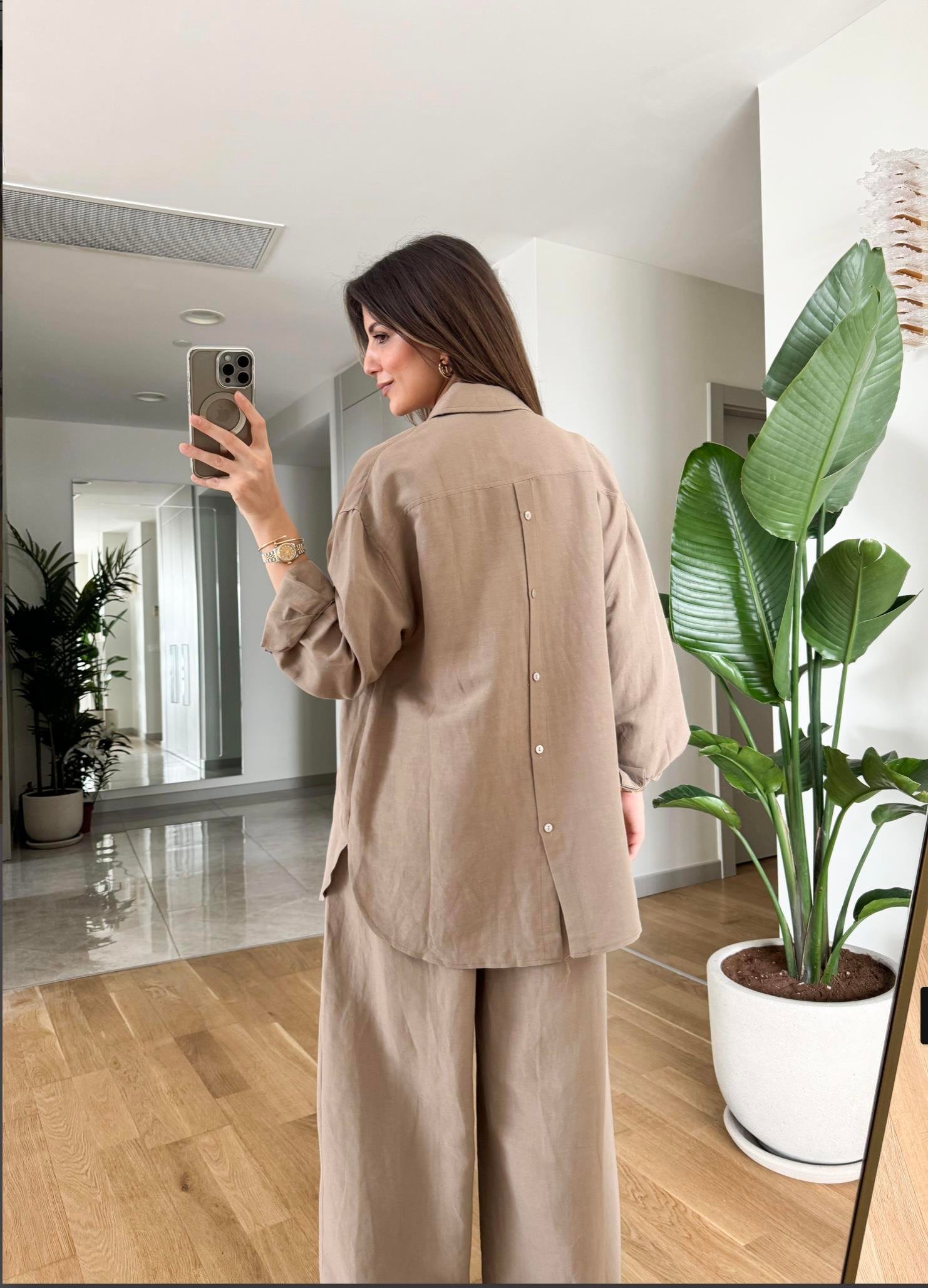 KADIN CAMEL KETEN PANTOLON GÖMLEK TAKIMModa AkımıSet