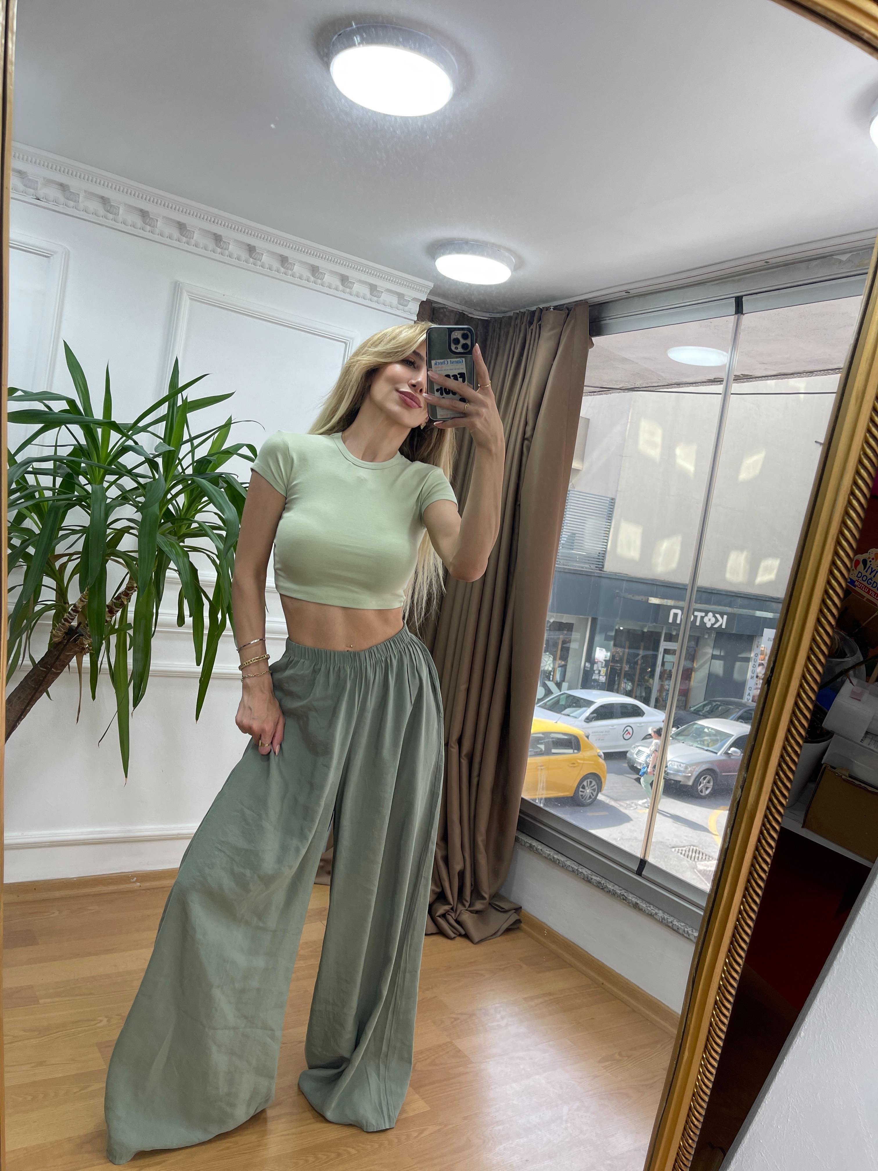 KADIN HAKİ SALAS PANTOLON ETEK Moda AkımıPantolon
