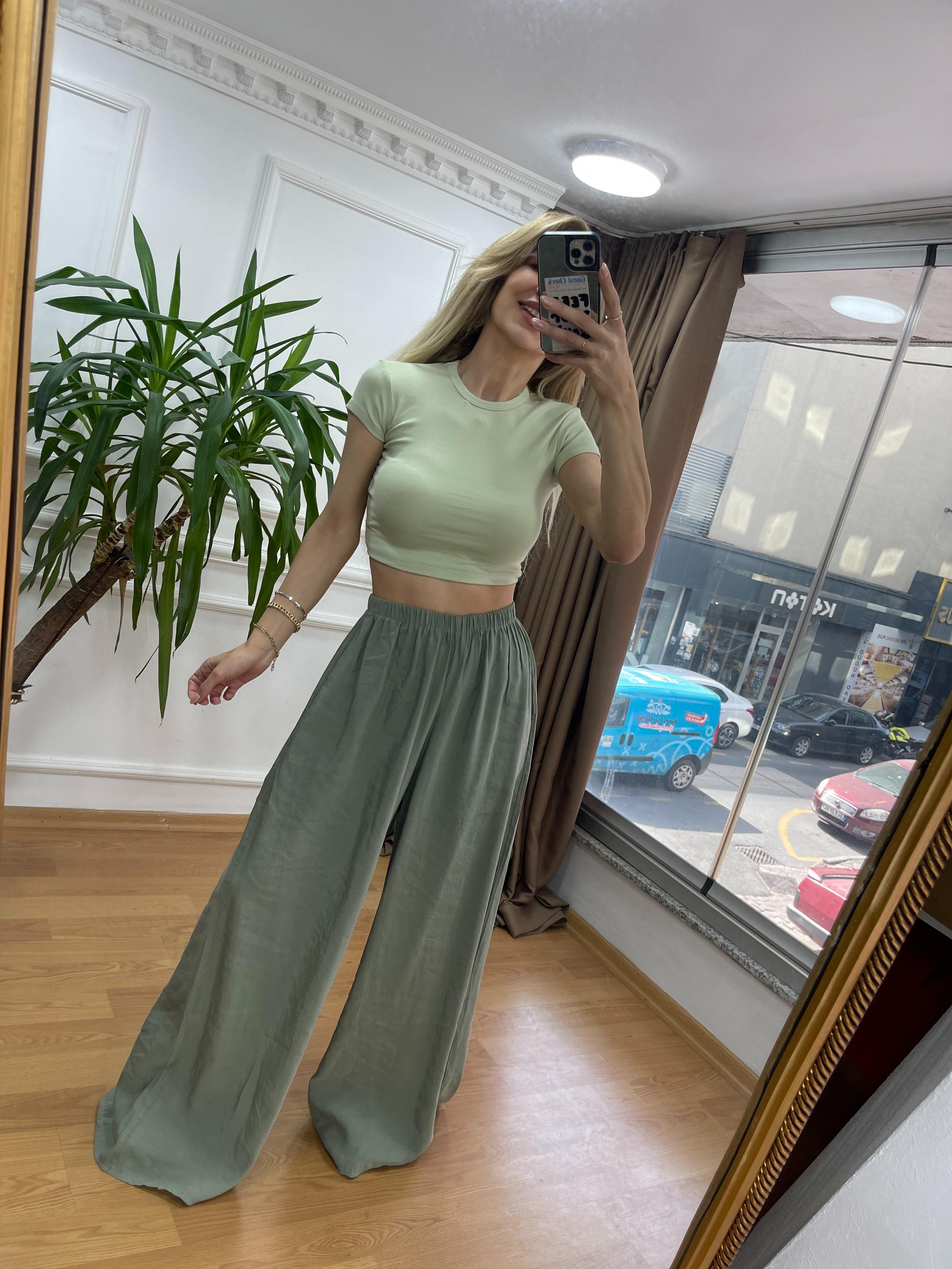 KADIN HAKİ SALAS PANTOLON ETEK Moda AkımıPantolon