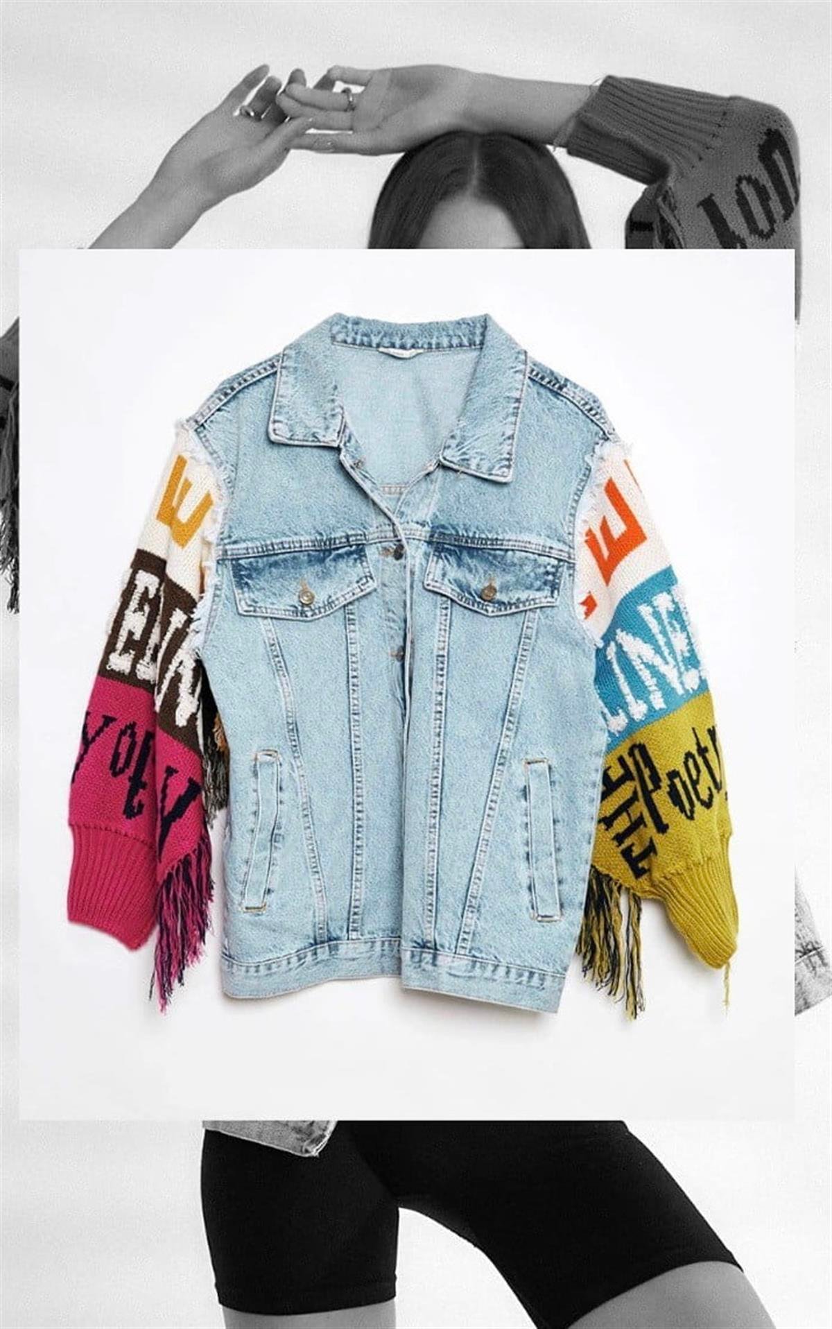 KADIN KOLLARI RENKLİ TRİKO KOT CEKETModa AkımıCeket