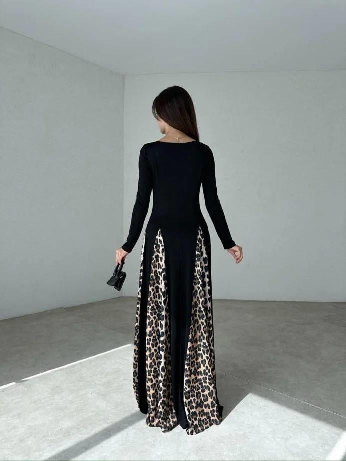 KADIN LEOPAR DESENLİ UZUN ELBİSE Moda AkımıUzun Elbise