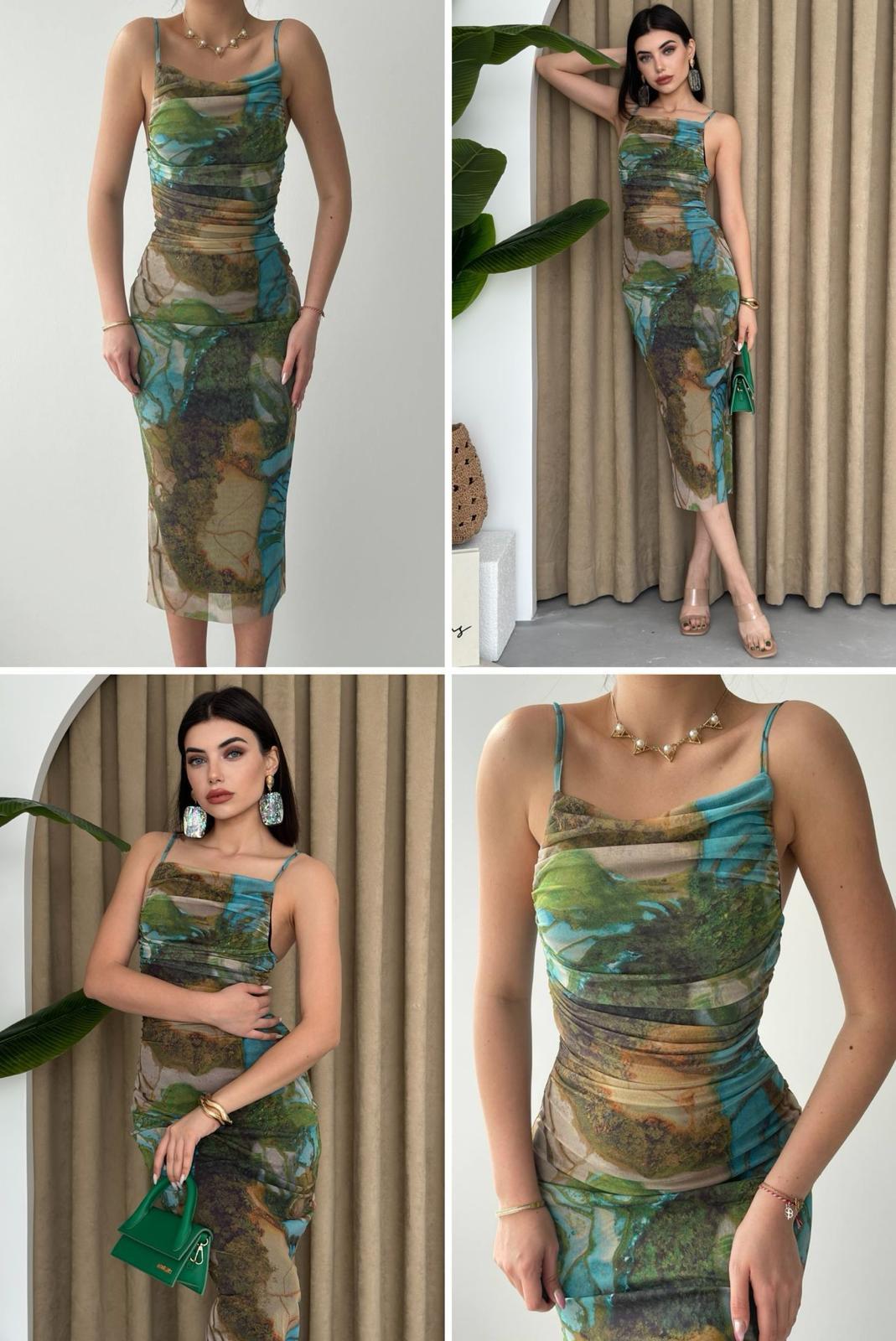 KADIN RENKLİ DESEN TÜL ELBİSE Moda AkımıELBİSE