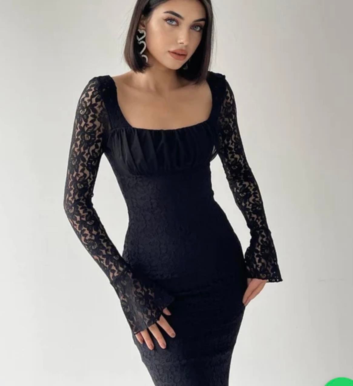 KADIN SİYAH DANTEL MİDİ BOY ELBİSE Moda AkımıElbise
