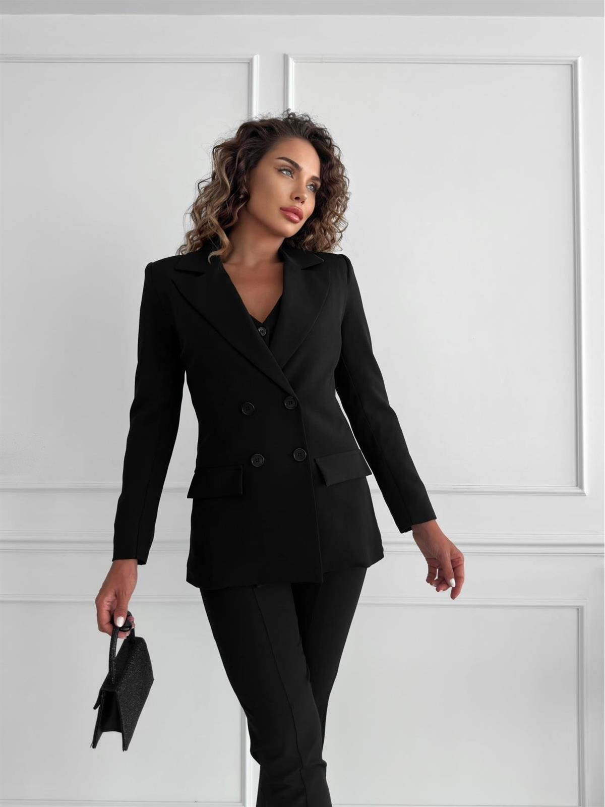 KADIN SİYAH YELEK CEKET PANTOLON TAKIMModa AkımıSet