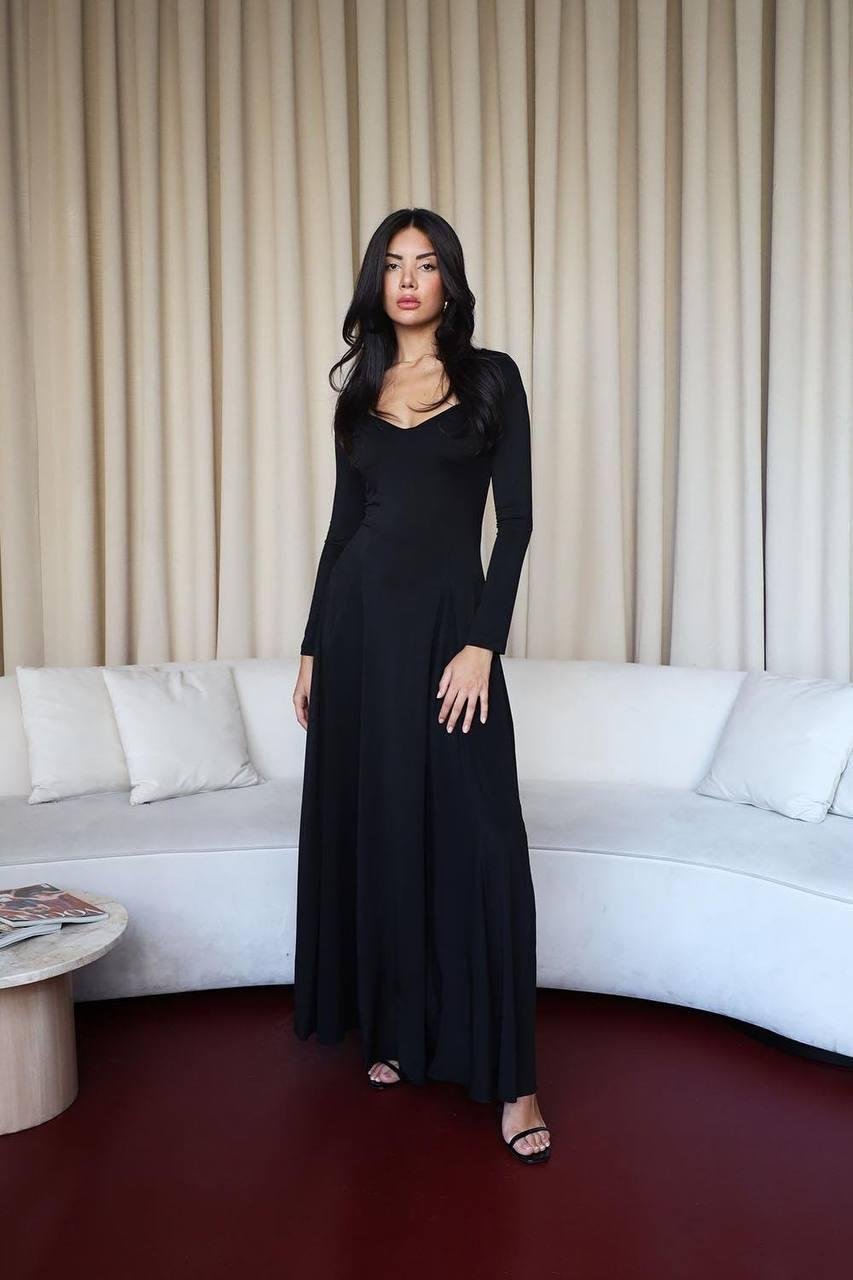 KADIN UZUN SİYAH KLOŞ ELBİSE Moda AkımıUzun Elbise