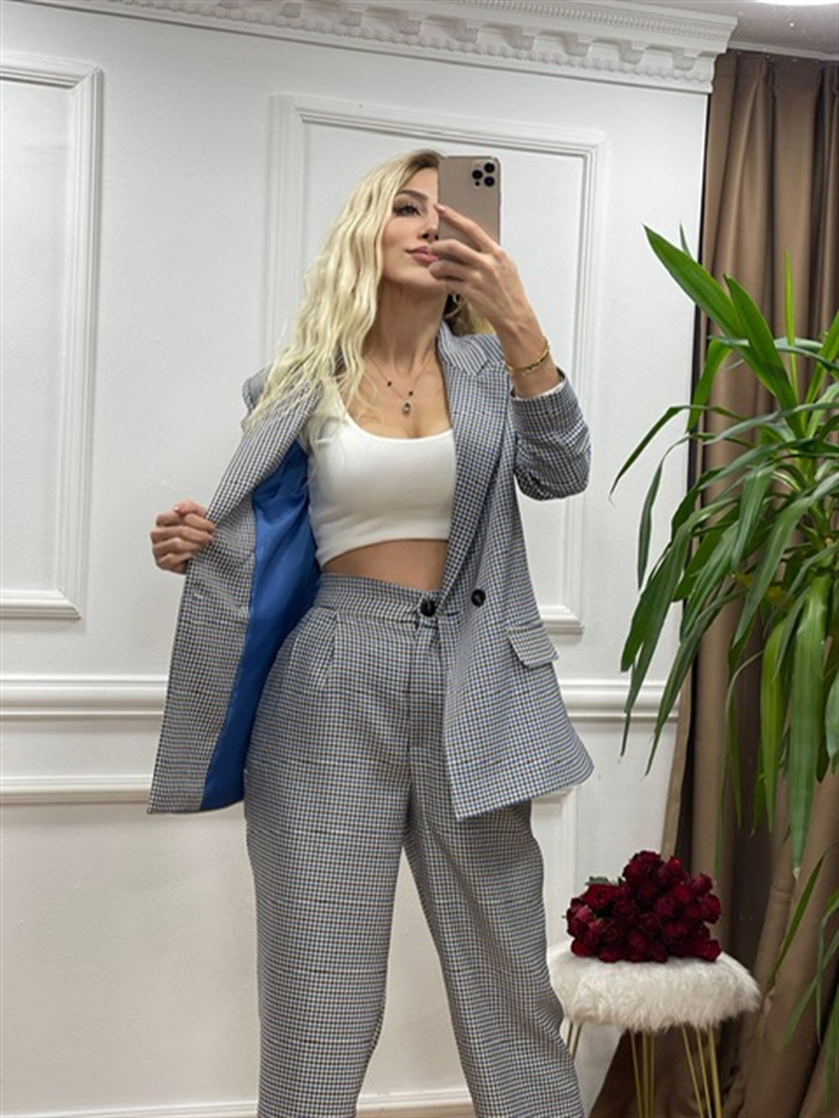 MAVİ  SATEN ASTARLI PÖTİKARELİ TAKIMModa AkımıSet