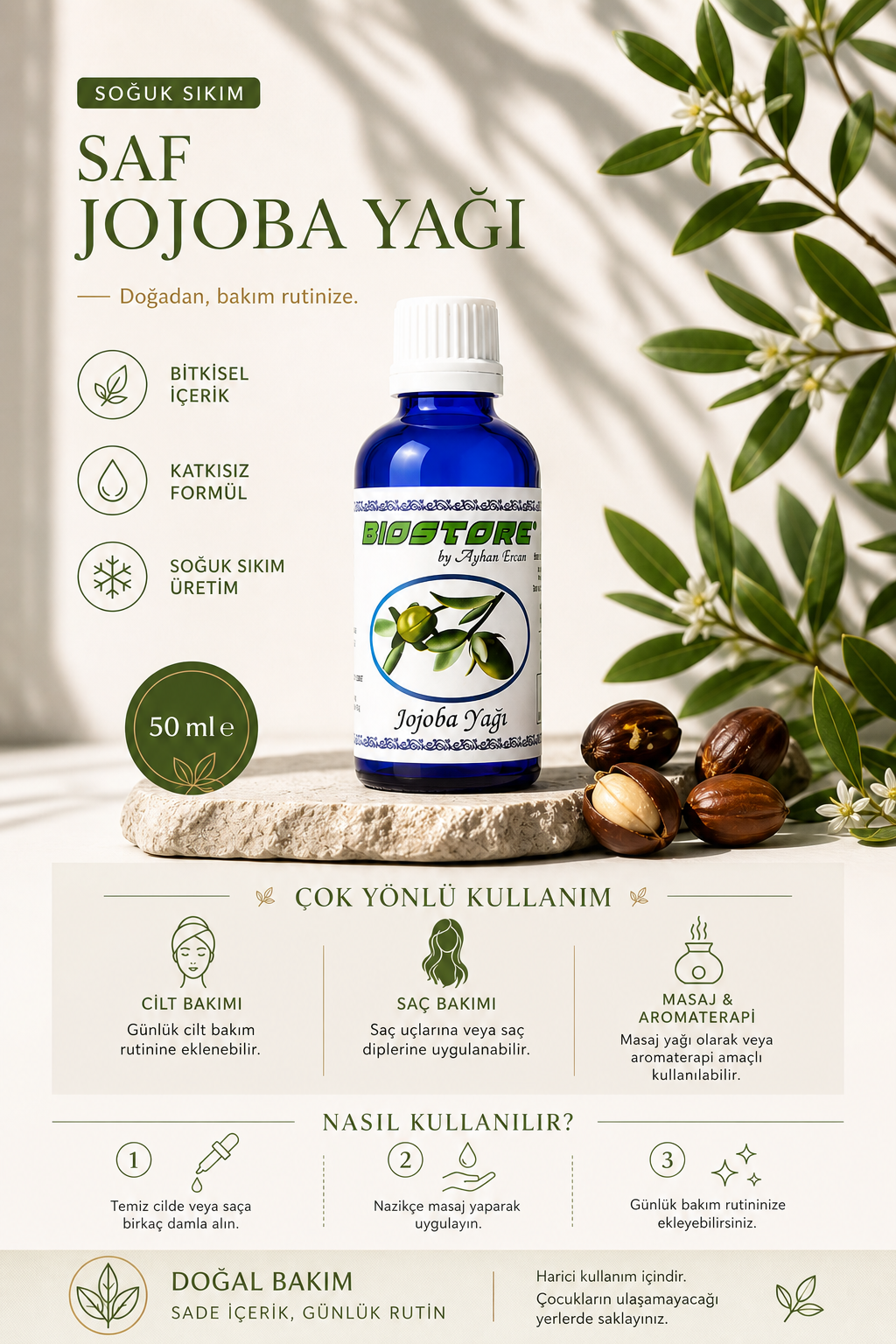 Soğuk Sıkım Saf Jojoba Yağı 50 ml