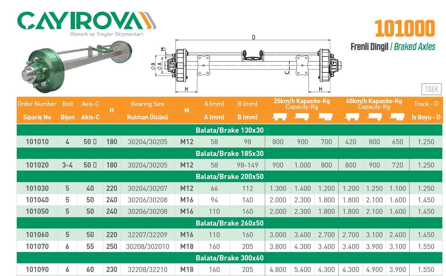 FRENLİ DİNGİL 8/10-80 mm PROFİL-  300/60 BALATA  6*205 TSE / İZ 165 CM 