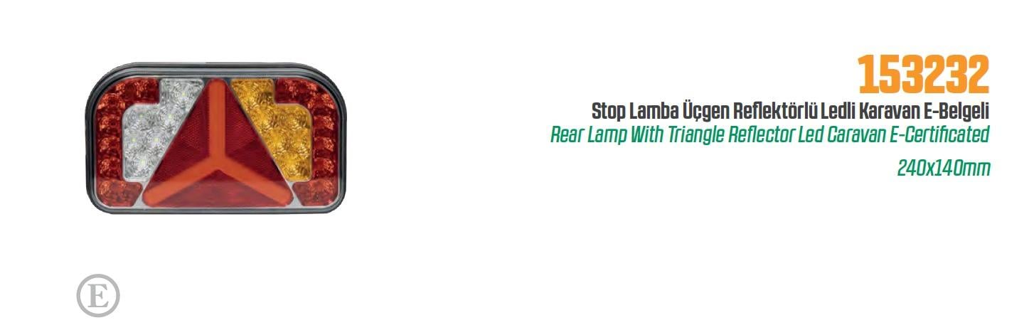 STOP LAMBA E BELGELİ LEDLİ KARAVAN 23*13 cm ÜÇGEN REFLEKTÖRLÜ 