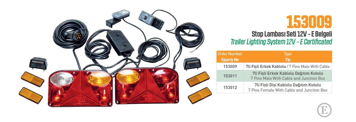 STOP LAMBA SETİ 12 V. KABLOLU 7Lİ FİŞLİ ERKEK E BELGELİ 