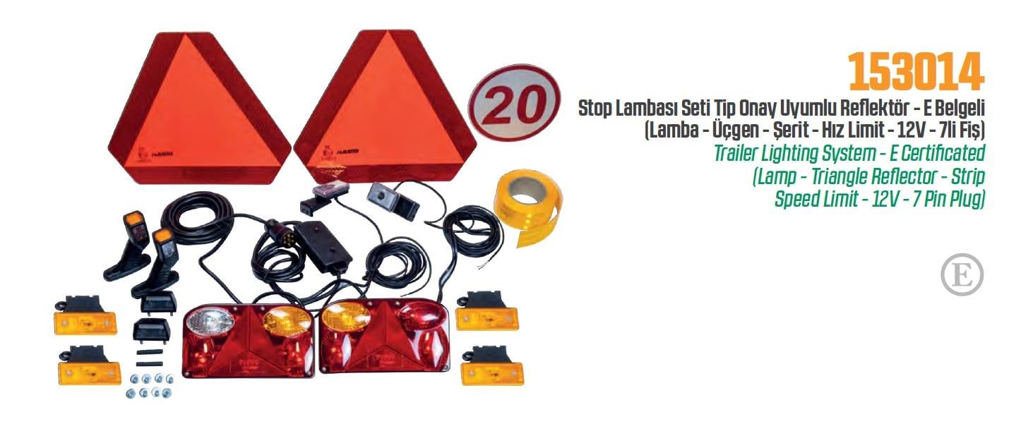 STOP LAMBA SETİ TİP ONAY UYUMLU VE REFLEKTÖR  - LAMBA-ÜÇGEN-ŞERİT-HIZ LİMİT-12 V. ERKEK - 7Lİ FİŞLİ 