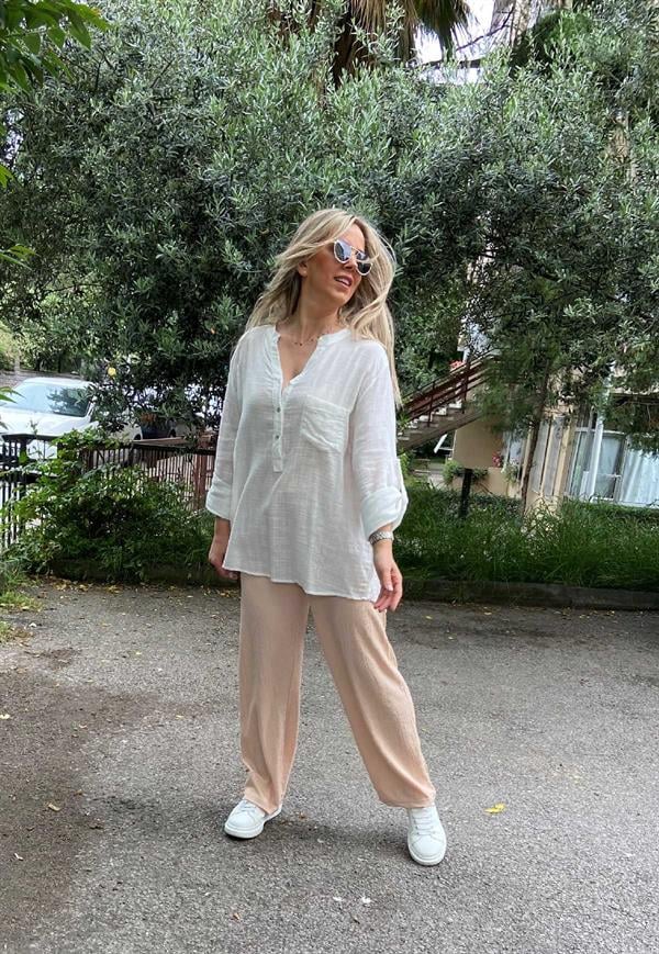 Beli Lastikli Bol Kesim Bürümcük Pantolon