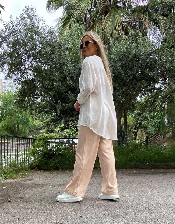 Beli Lastikli Bol Kesim Bürümcük Pantolon