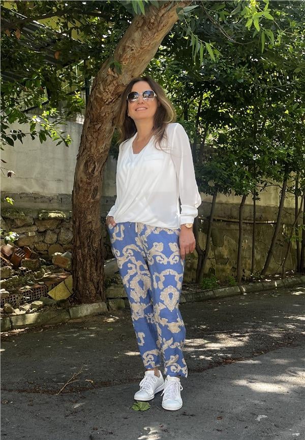 Beli Lastikli Desenli Pantolon