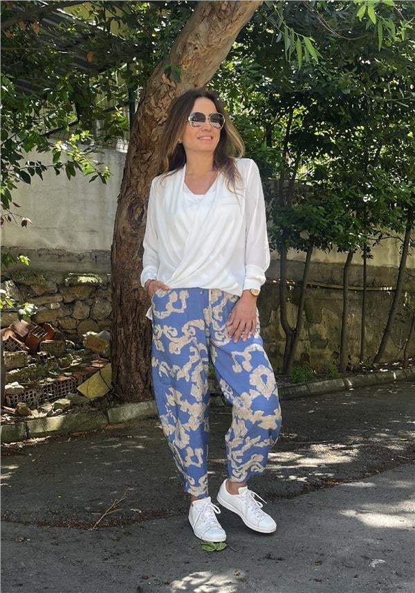 Beli Lastikli Desenli Pantolon