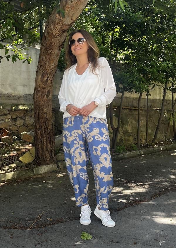 Beli Lastikli Desenli Pantolon