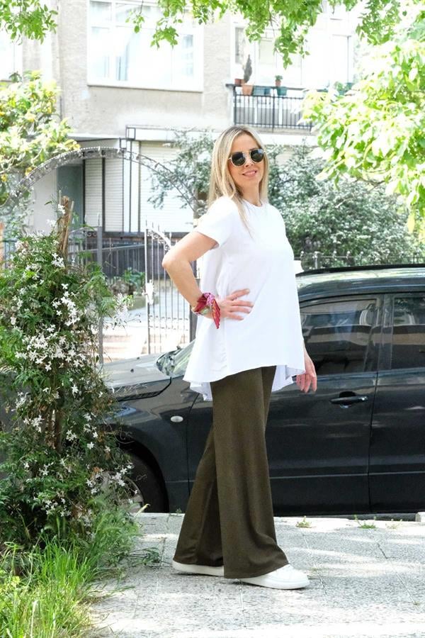 Beli Lastikli Geniş Paça Fitilli Pantolon