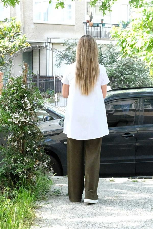 Beli Lastikli Geniş Paça Fitilli Pantolon
