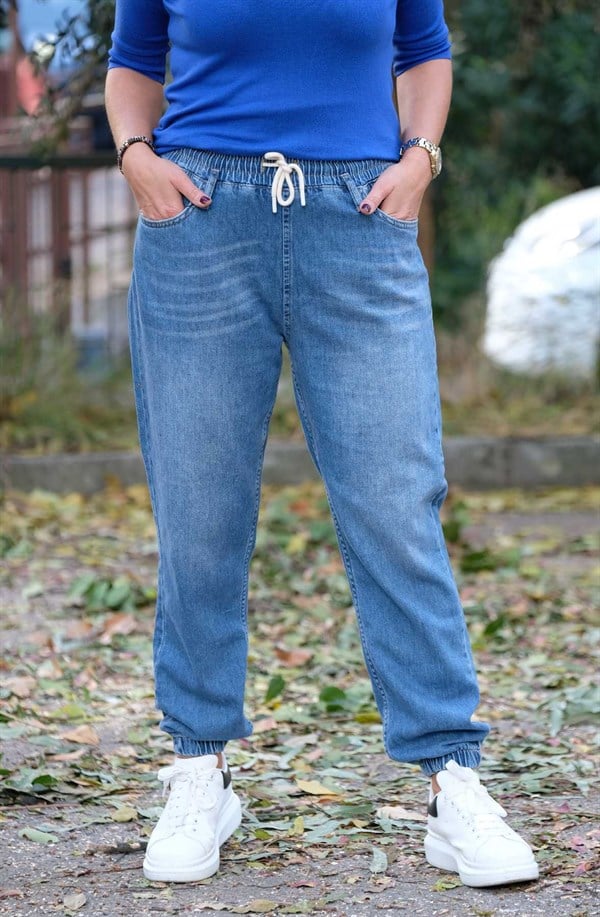 Beli Paçası Lastikli Kot Pantolon