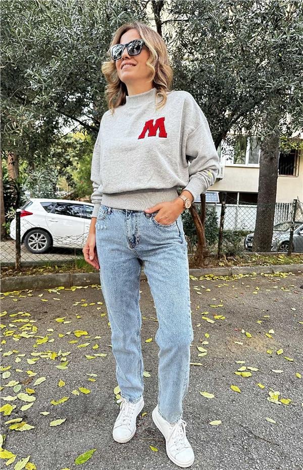 Buz Mavisi Yırtık Detaylı Havuç Pantolon