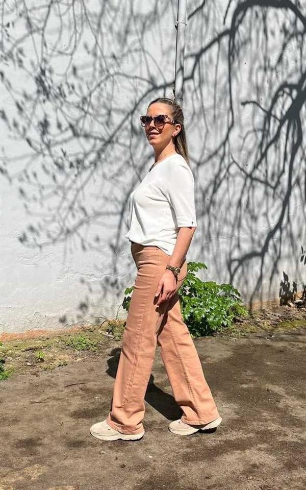 Camel Yüksek Bel Boru Paça Jean