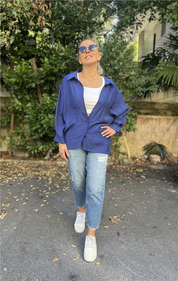 Cep Detaylı Oversize Gömlek